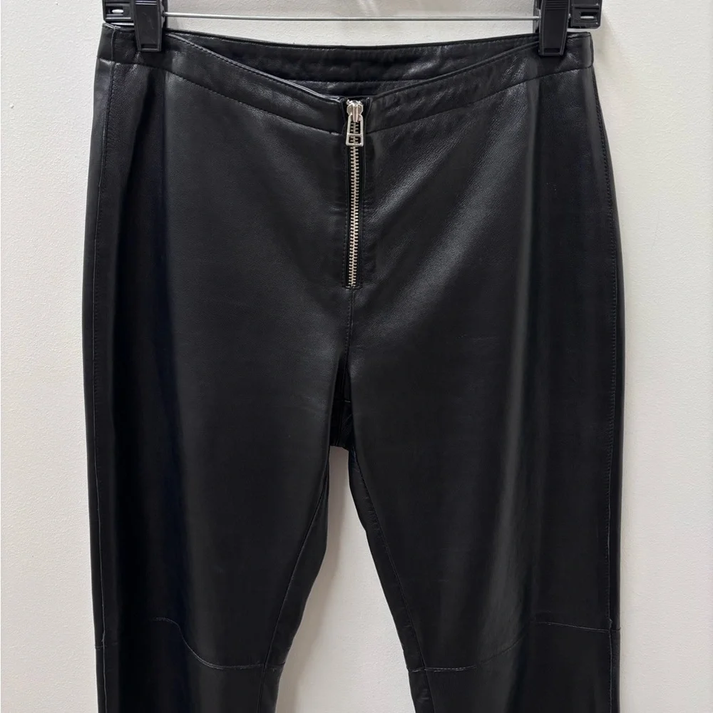 Vintage Hugo Buscati Collection Black Leather Pants with Front Zipper Detail